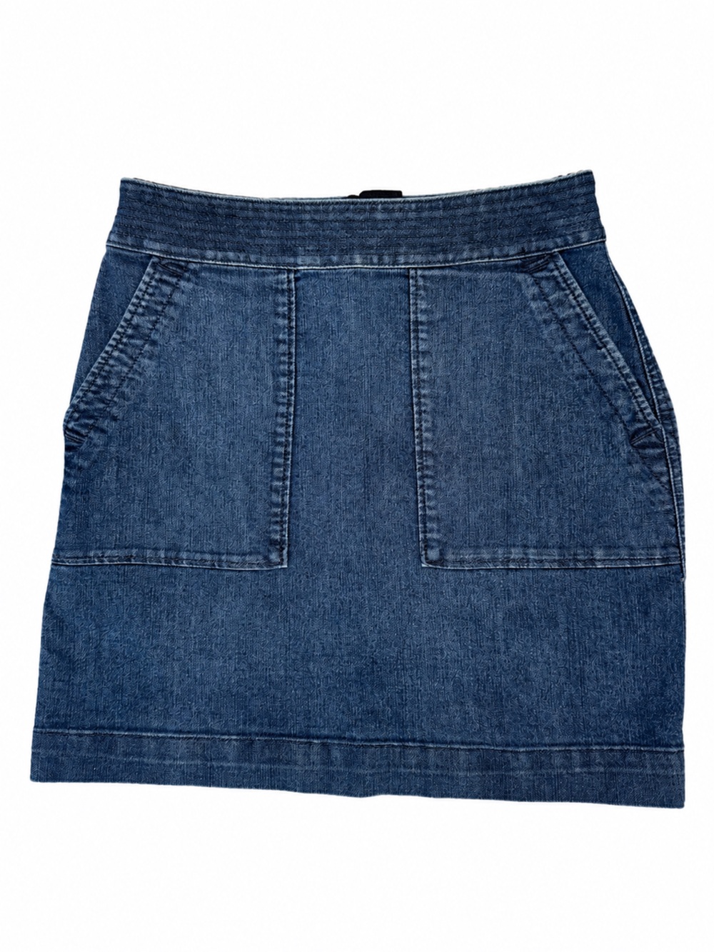 LOFT Blue Denim Mini Skirt Size 2 Cotton Jean Skirt Casual Pockets Stretch